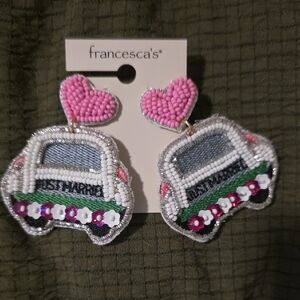 Francesca's Collections Pink and White Beaded Car Earrings